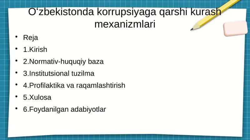 Oʻzbekistonda korrupsiyaga qarshi kurash mexanizmlari 1