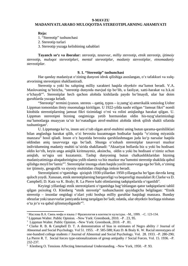 MADANIYATLARARO MULOQOTDA STEREOTIPLARNING AHAMIYATI 1