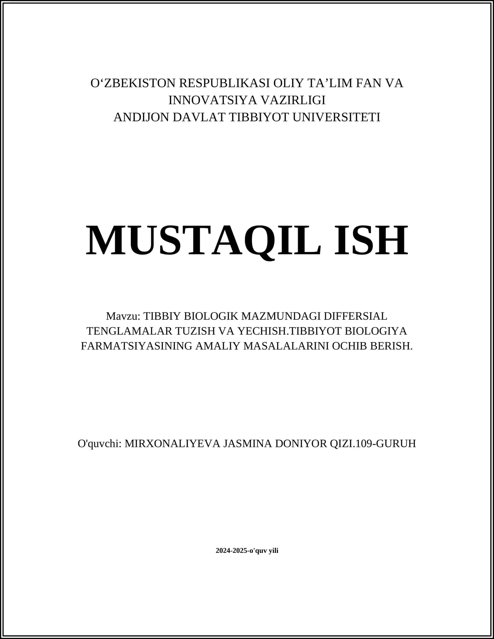 Yurak-qon tomir tizimi modellari va differensial tenglamalari 1