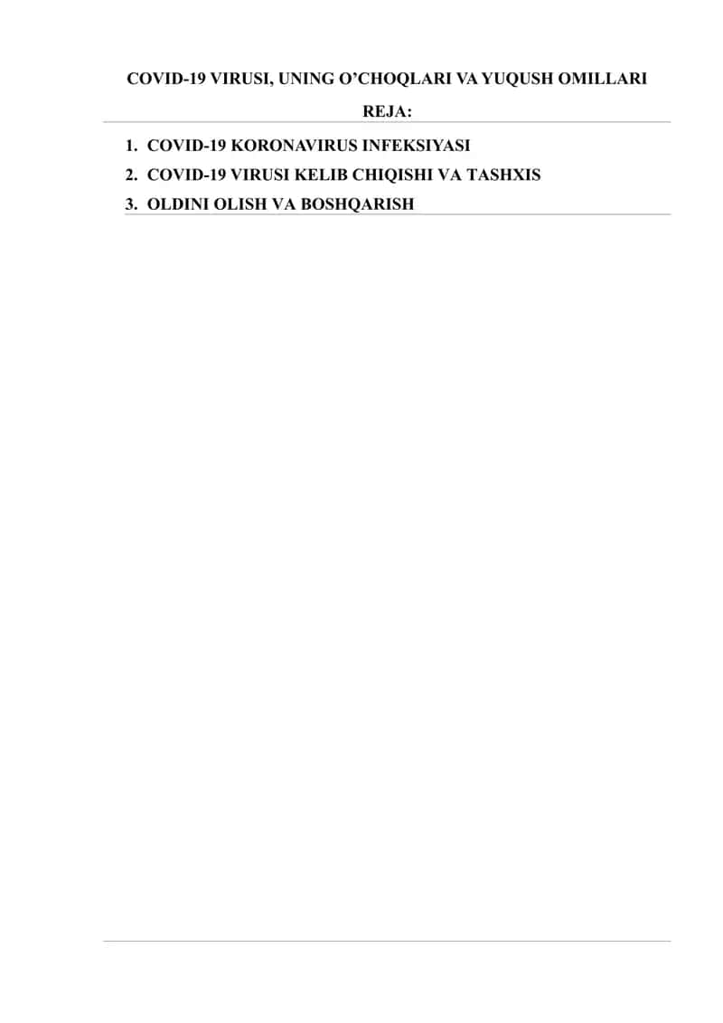COVID-19 VIRUSI, UNING O’CHOQLARI VA YUQUSH OMILLARI 1