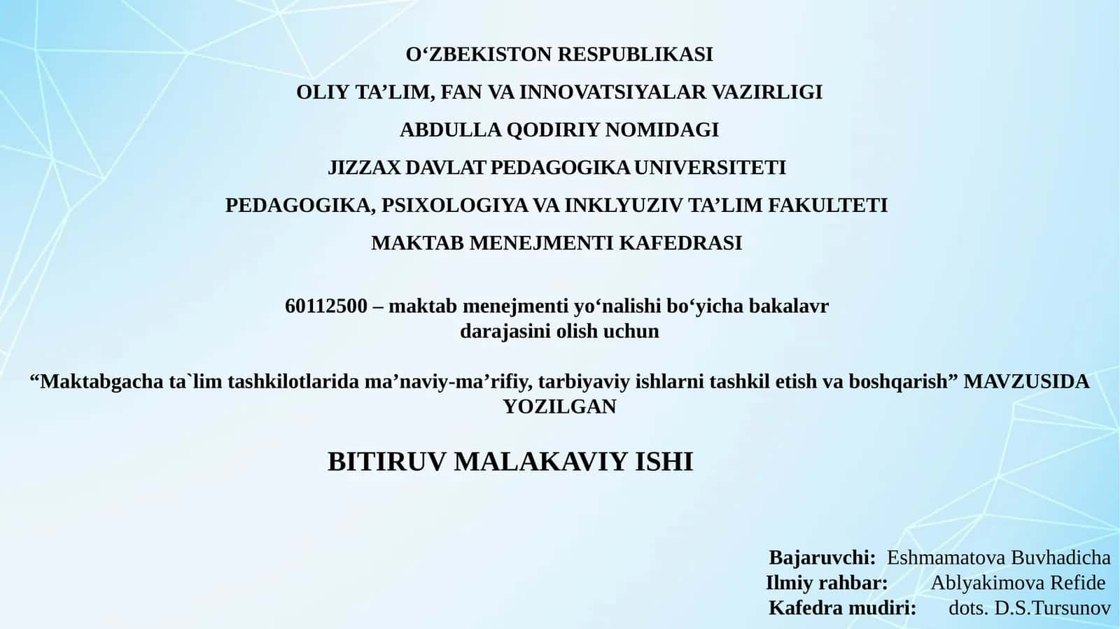 Maktabgacha ta'lim tashkil etish va boshqarish 1