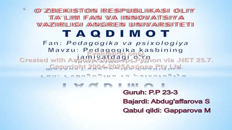 Pedagogika kasbining jamiyatdagi o'rni 1