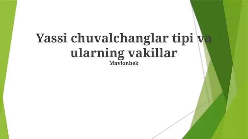Yassi chuvalchanglar tipi va ularning vakillar 1
