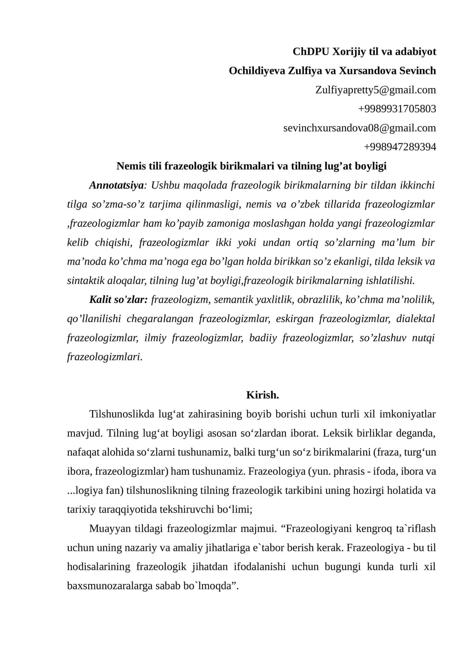 Nemis tili frazeologik birikmalari va tilning lug’at boyligi 1