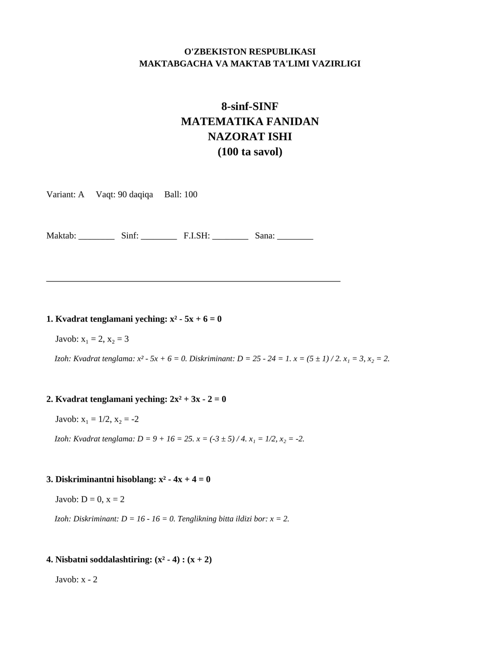 8-sinf-SINF MATEMATIKA FANIDAN NAZORAT ISHI 1
