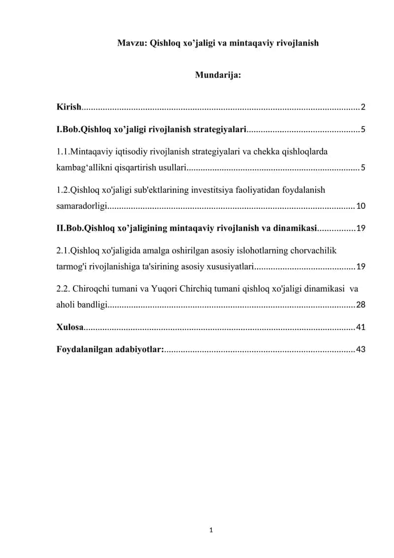 Qishloq xo’jaligi va mintaqaviy rivojlanish 1