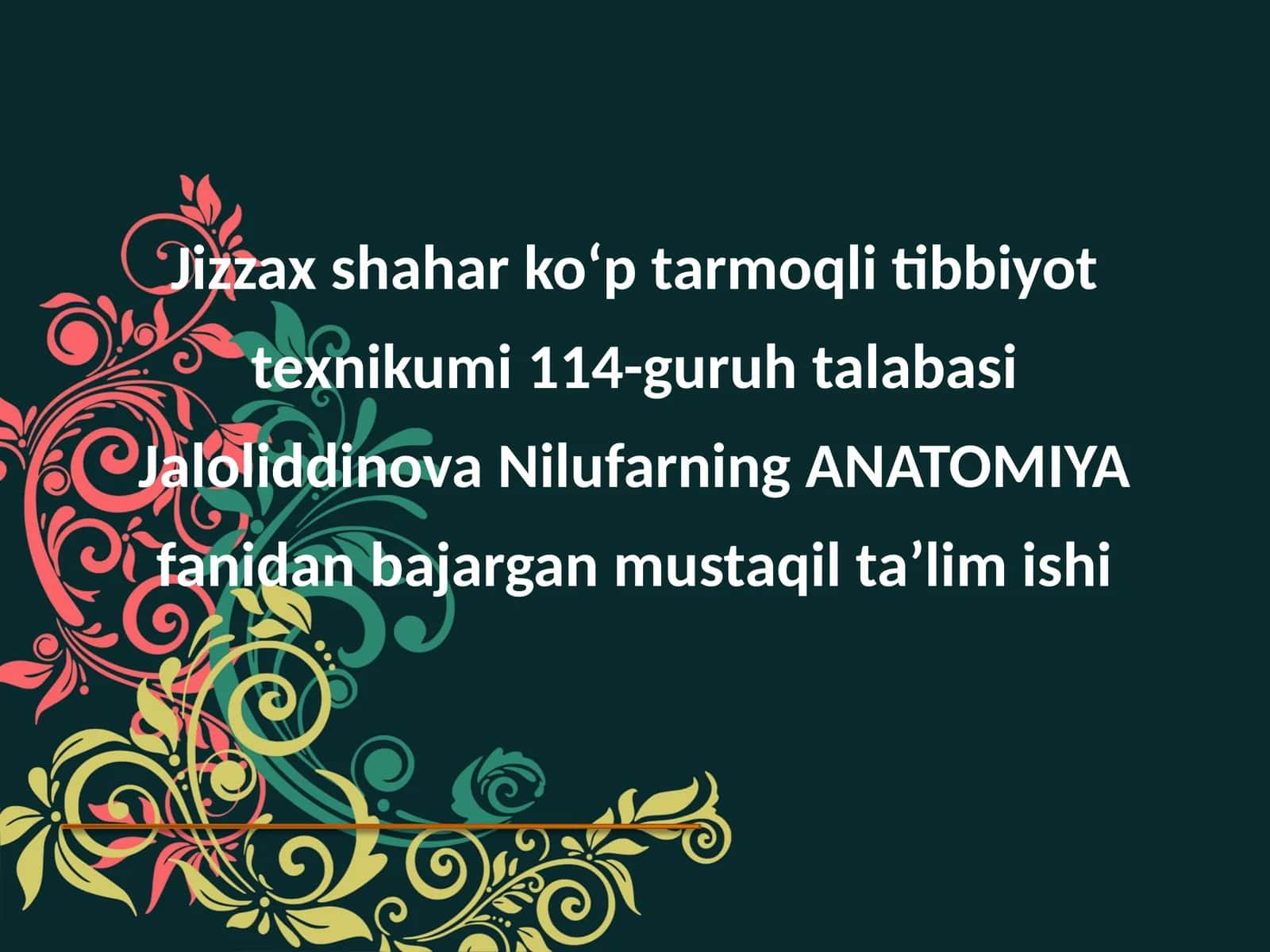 ANATOMIYA fanidan bajargan mustaqil taʼlim ishi 1