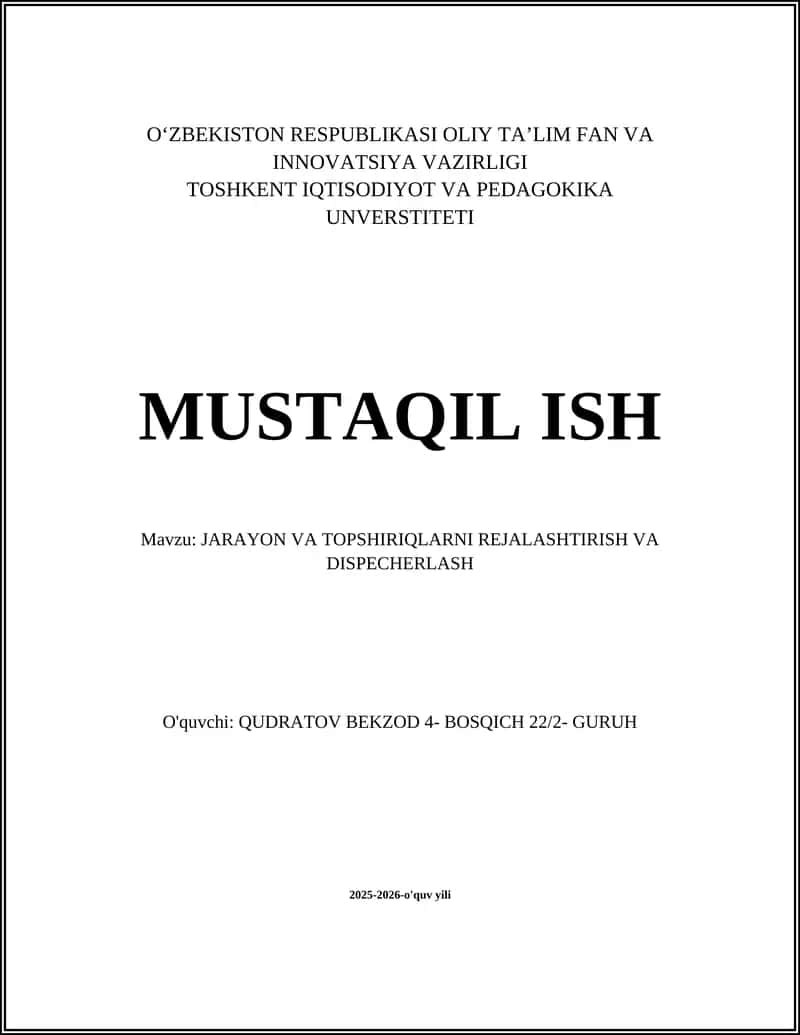 JARAYON VA TOPSHIRIQLARNI REJALASHTIRISH VA DISPECHERLASH 1
