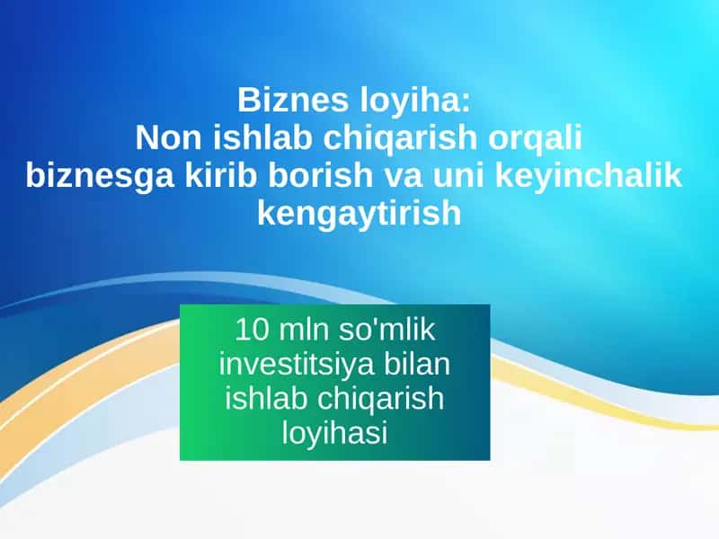Biznes loyiha Non ishlab chiqarish orqali biznesga kirib borish va uni keyinchalik kengaytirish 1