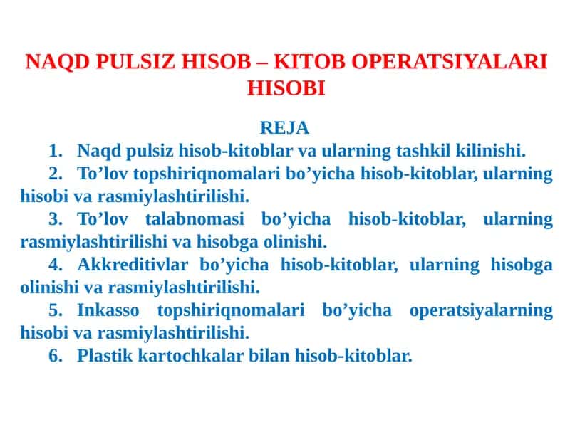 Naqdpulsiz Hisob - Kitoboperatsiyalari Hisobi 1