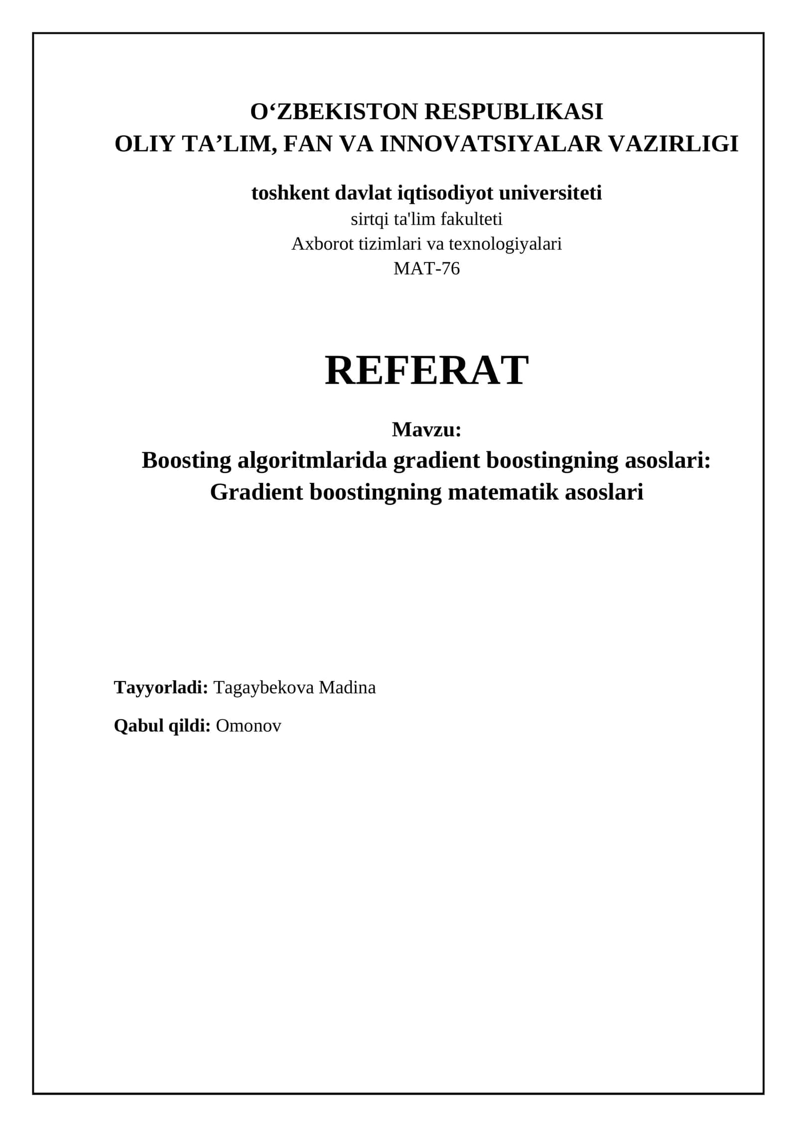 Gradient Boostingning Matematik Asoslari 1