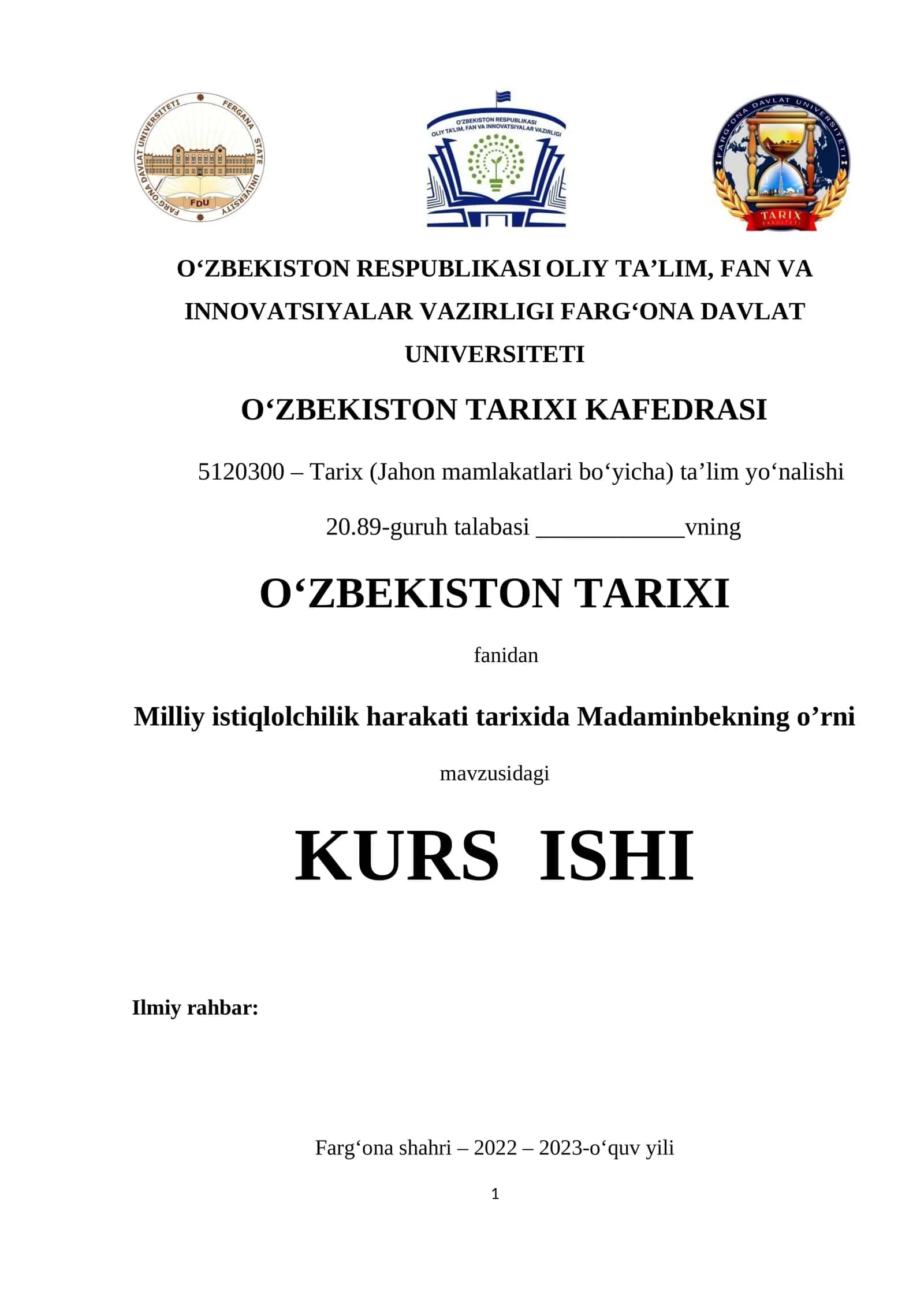 Milliy istiqlolchilik harakati tarixida Madaminbekning o’rni 1