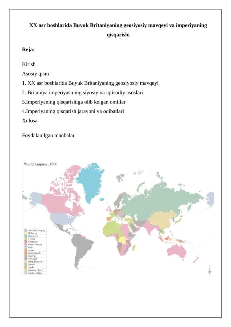 XX asr Buyuk Britaniyaning geosiyosiy va imperiya qisqarishi 1