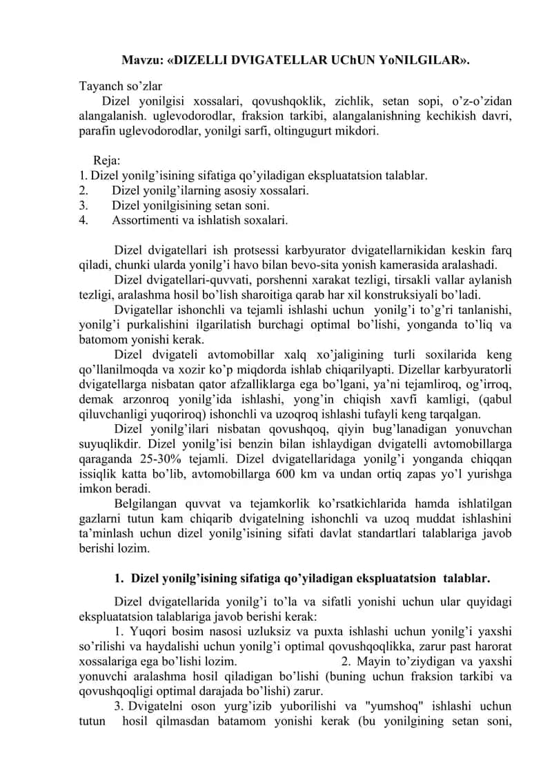 DIZELLI DVIGAТELLAR UChUN YoNILGILAR 1
