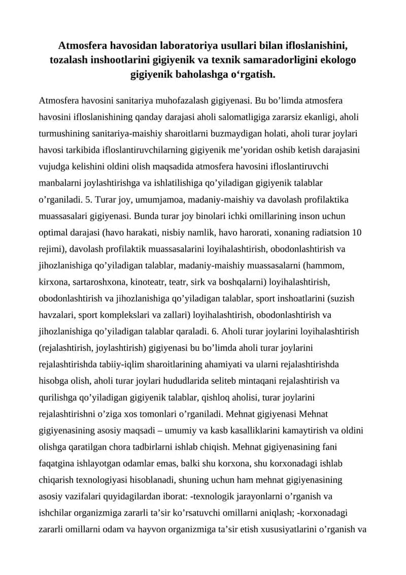 Atmosfera havosidan laboratoriya usullari bilan ifloslanish 1