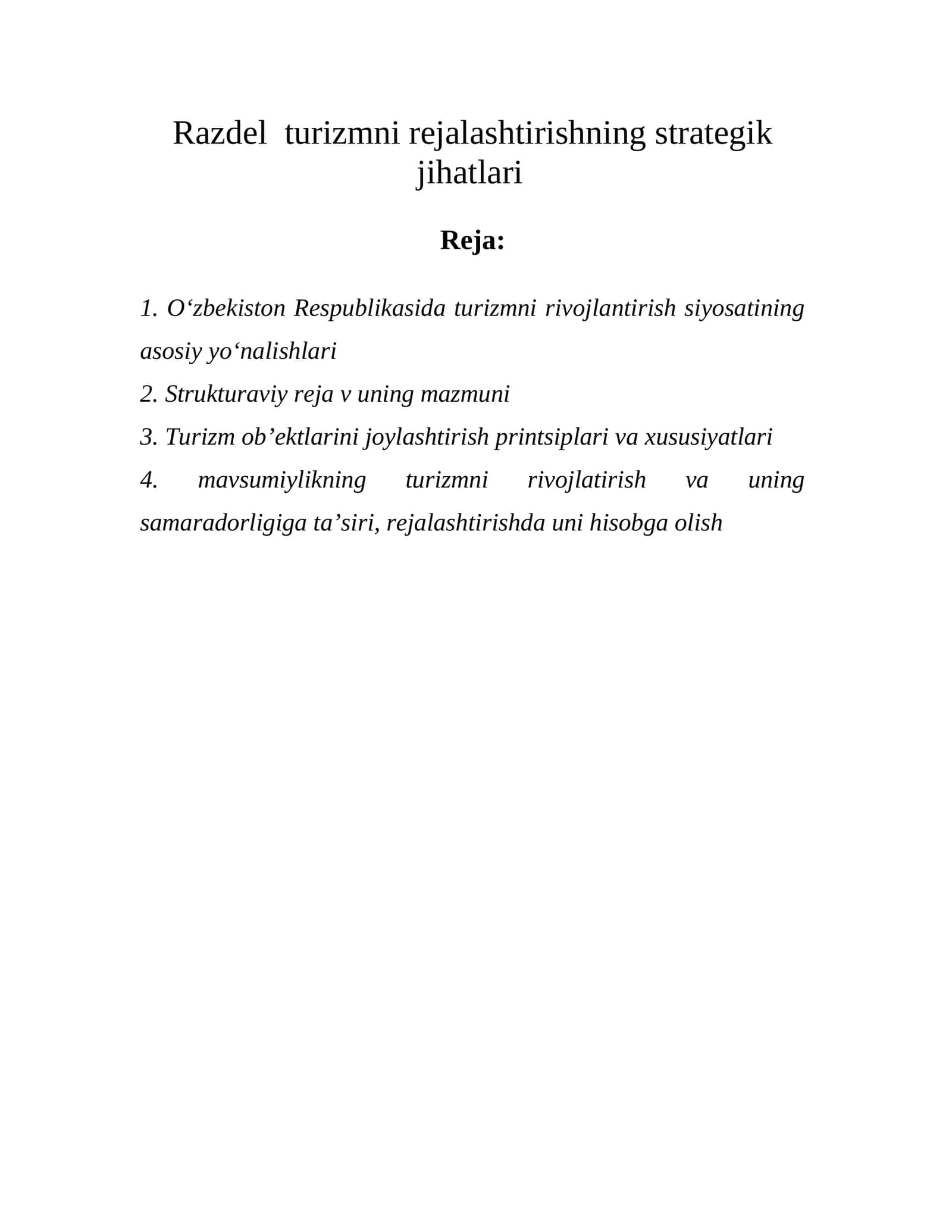 Turizmni rejalashtirishning strategik jihatlari 1