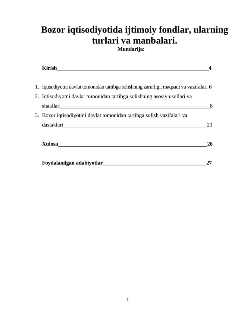 Bozor iqtisodiyotidа ijtimоiy fоndlаr, ulаrning turlаri vа mаnbаlаri 1