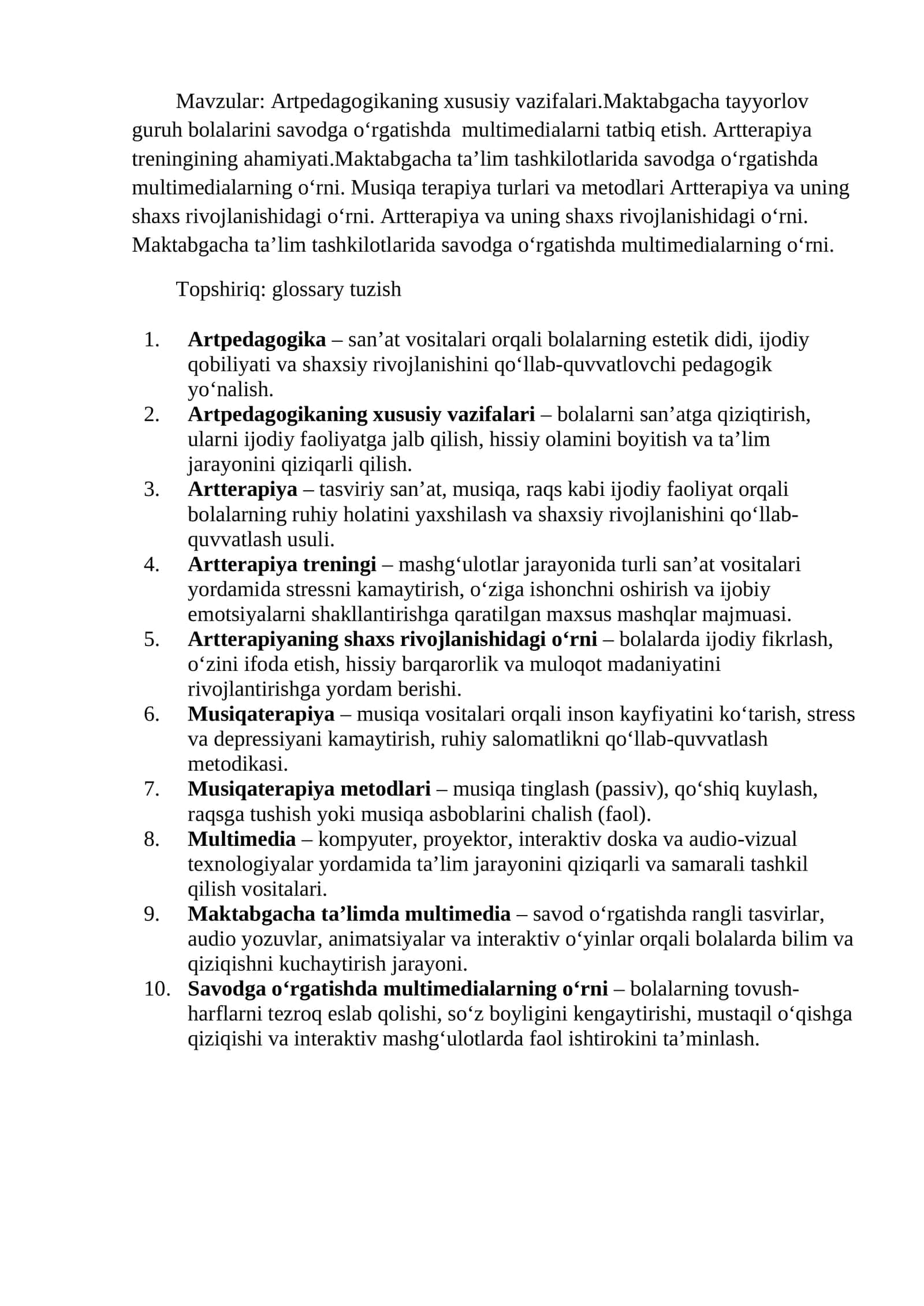 Artpedagogikaning xususiy vazifalari 1