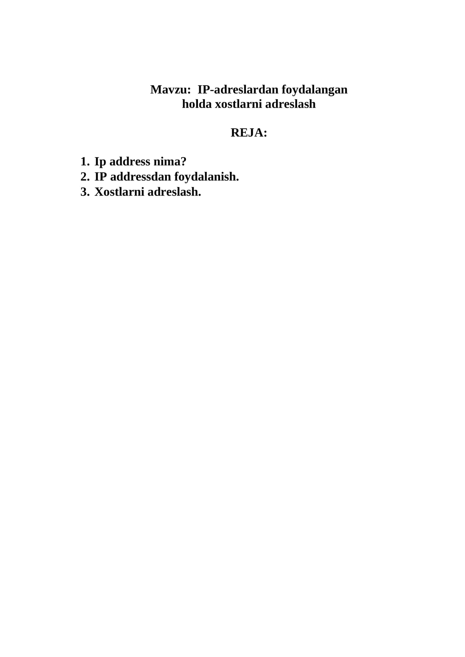 IP-adreslardan foydalangan holda xostlarni adreslash 1
