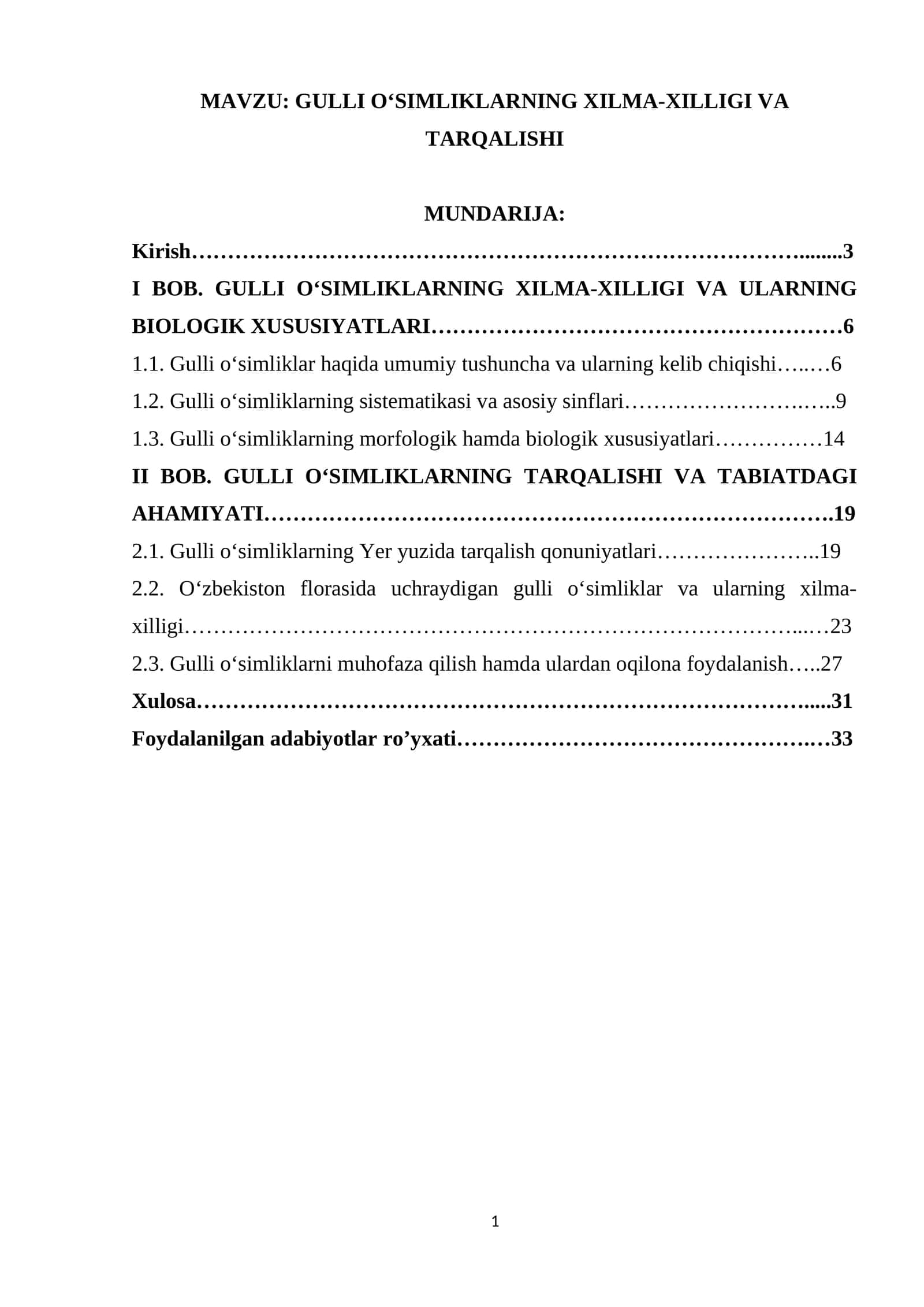GULLI OʻSIMLIKLARNING XILMA-XILLIGI VA TARQALISHI 1