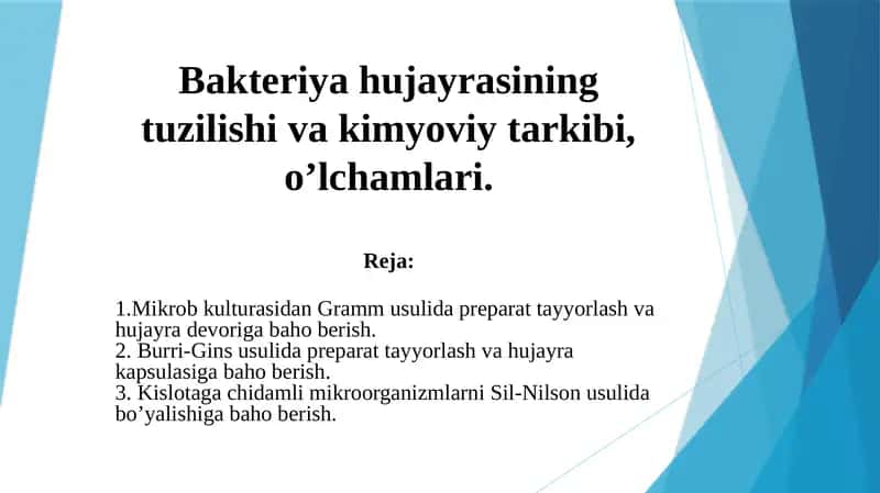 Bakteriyalar prokaryot hujayralar tuzilishi va kimyoviy tarkibi 1