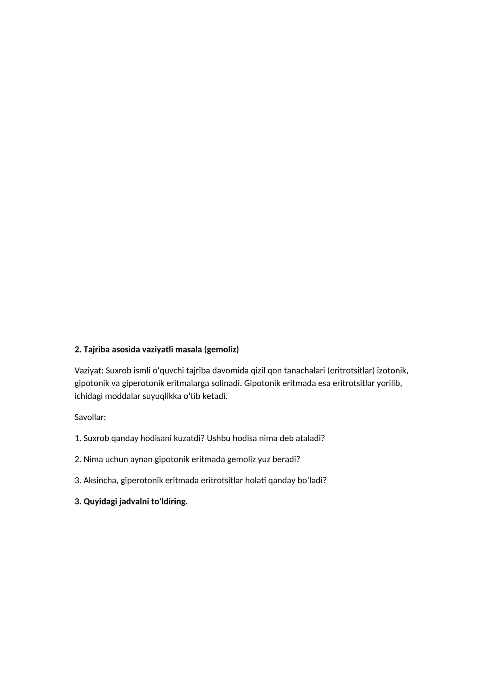 Tajriba asosida vaziyatli masala (gemoliz) 1