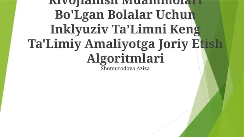 Rivojlanish Muammolari Bo'Lgan Bolalar Uchun Inklyuziv Ta’Limni Keng Ta'Limiy Amaliyotga Joriy Etish Algoritmlari 1