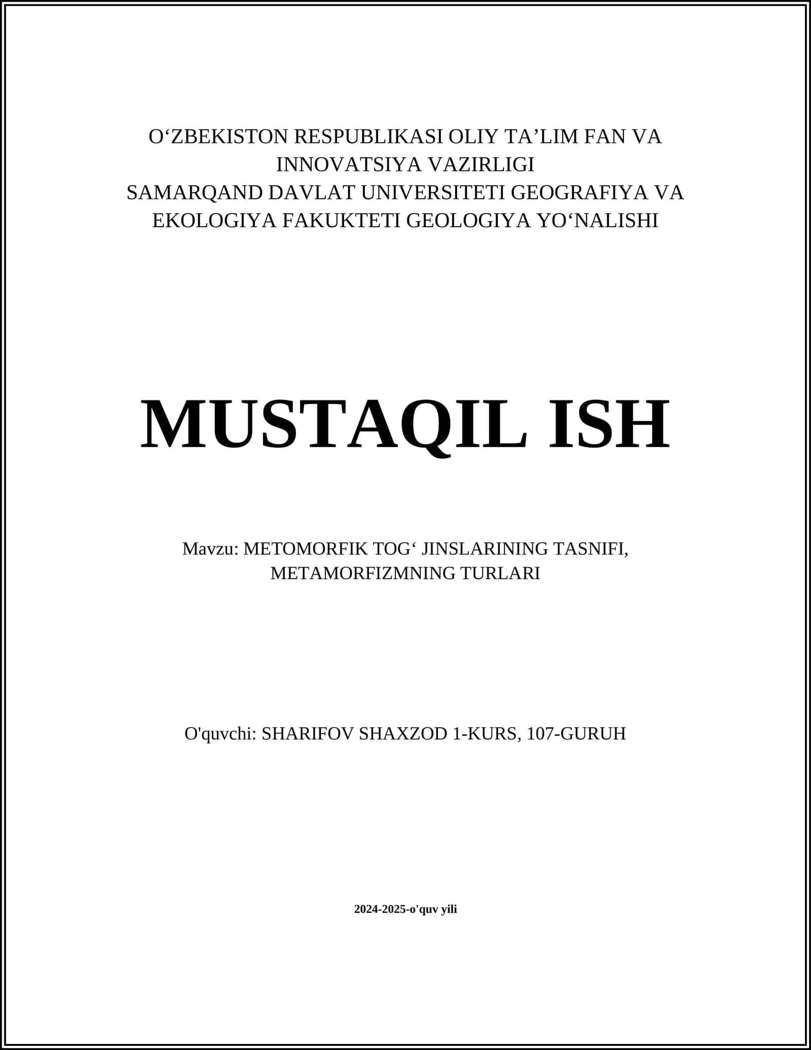 METOMORFIK TOGʻ JINSLARINING TASNIFI, METAMORFIZMNING TURLARI 1