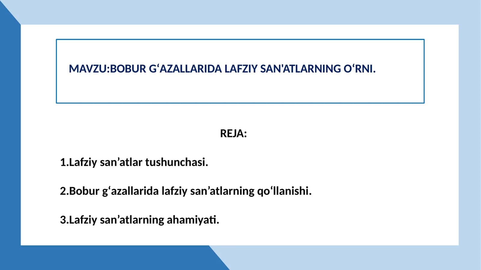 BOBUR GʻAZALLARIDALAFZIYSAN'ATLARNINGOʻRNI 1