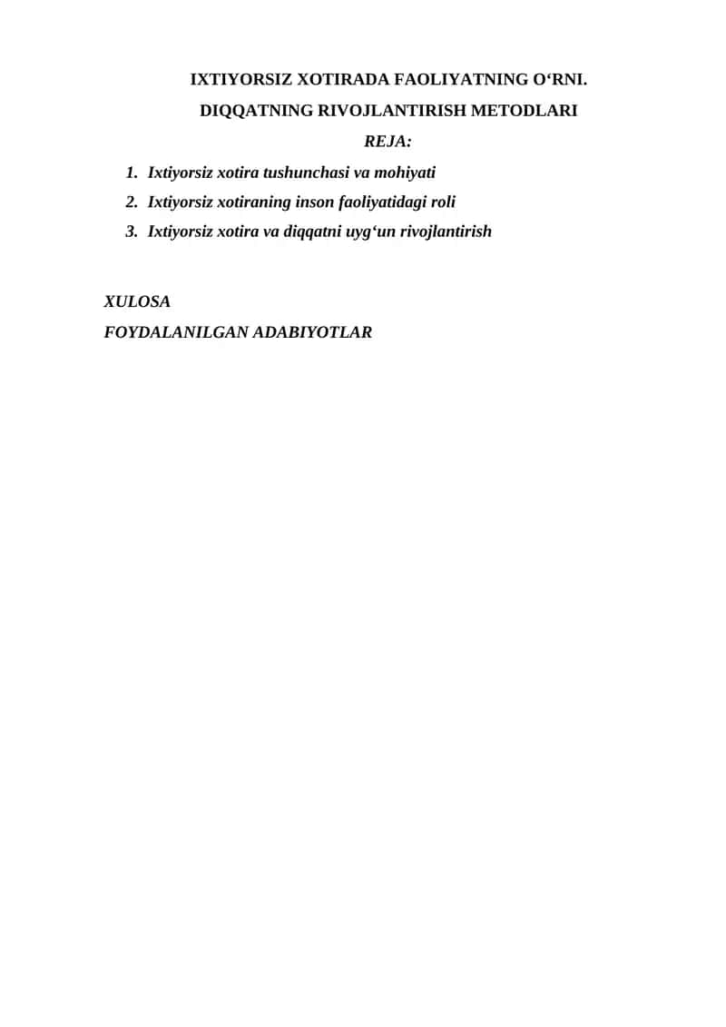 Ixtiyorsiz xotirada faoliyatning oʻrni 1