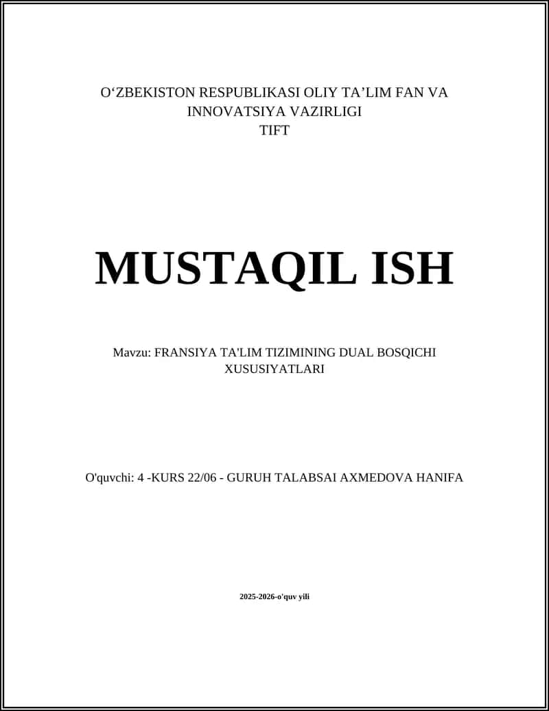 FRANSIYA TA'LIM TIZIMINING DUAL BOSQICHI XUSUSIYATLARI 1