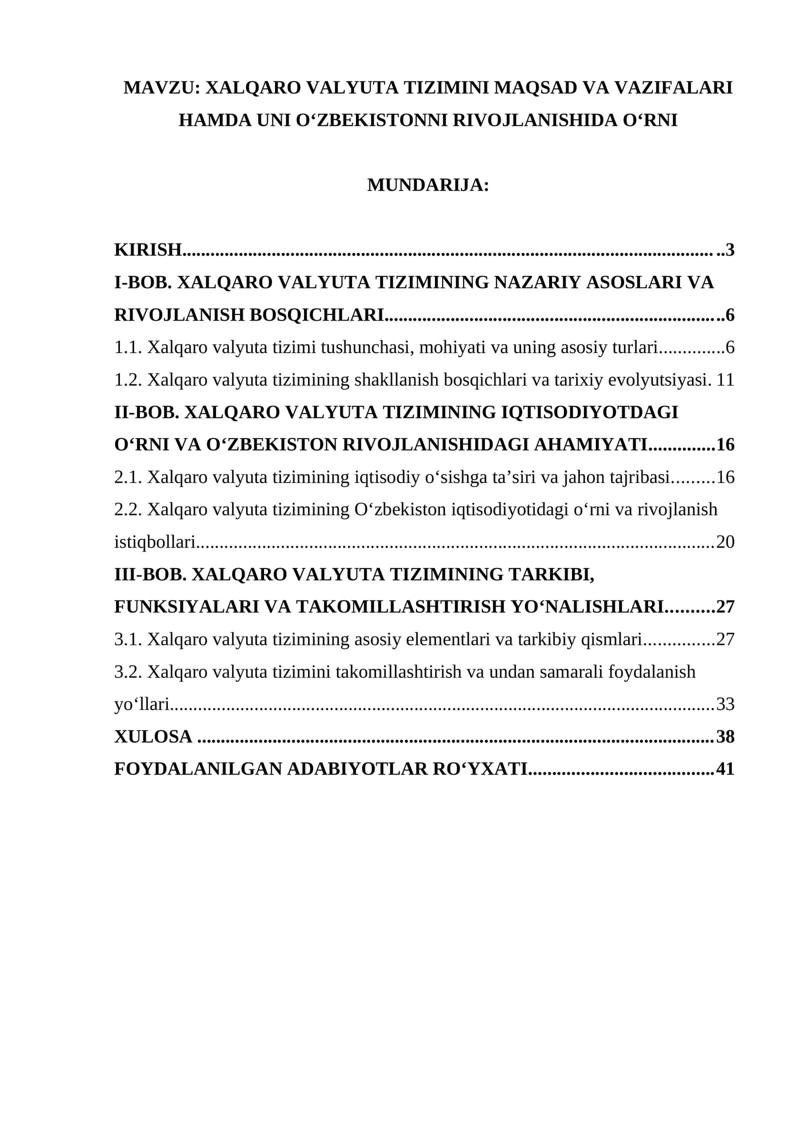 XALQARO VALYUTA TIZIMINI MAQSAD VA VAZIFALARI HAMDA UNI O‘ZBEKISTONNI RIVOJLANISHIDA O‘RNI 1