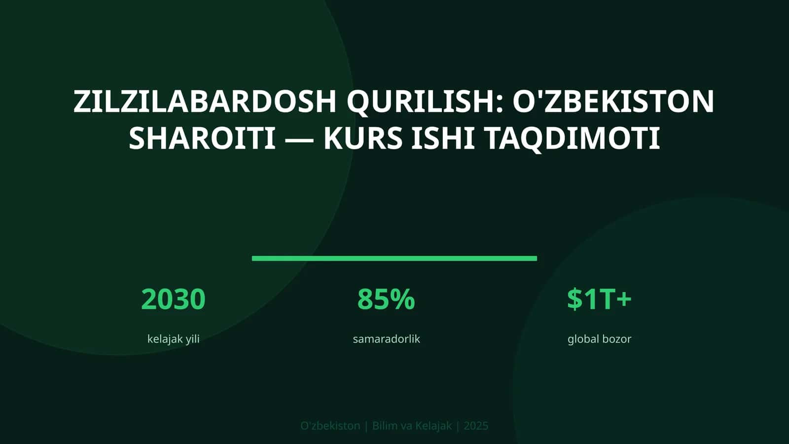 Zilzilabardosh qurilish: O'zbekiston sharoiti — kurs ishi taqdimoti 1
