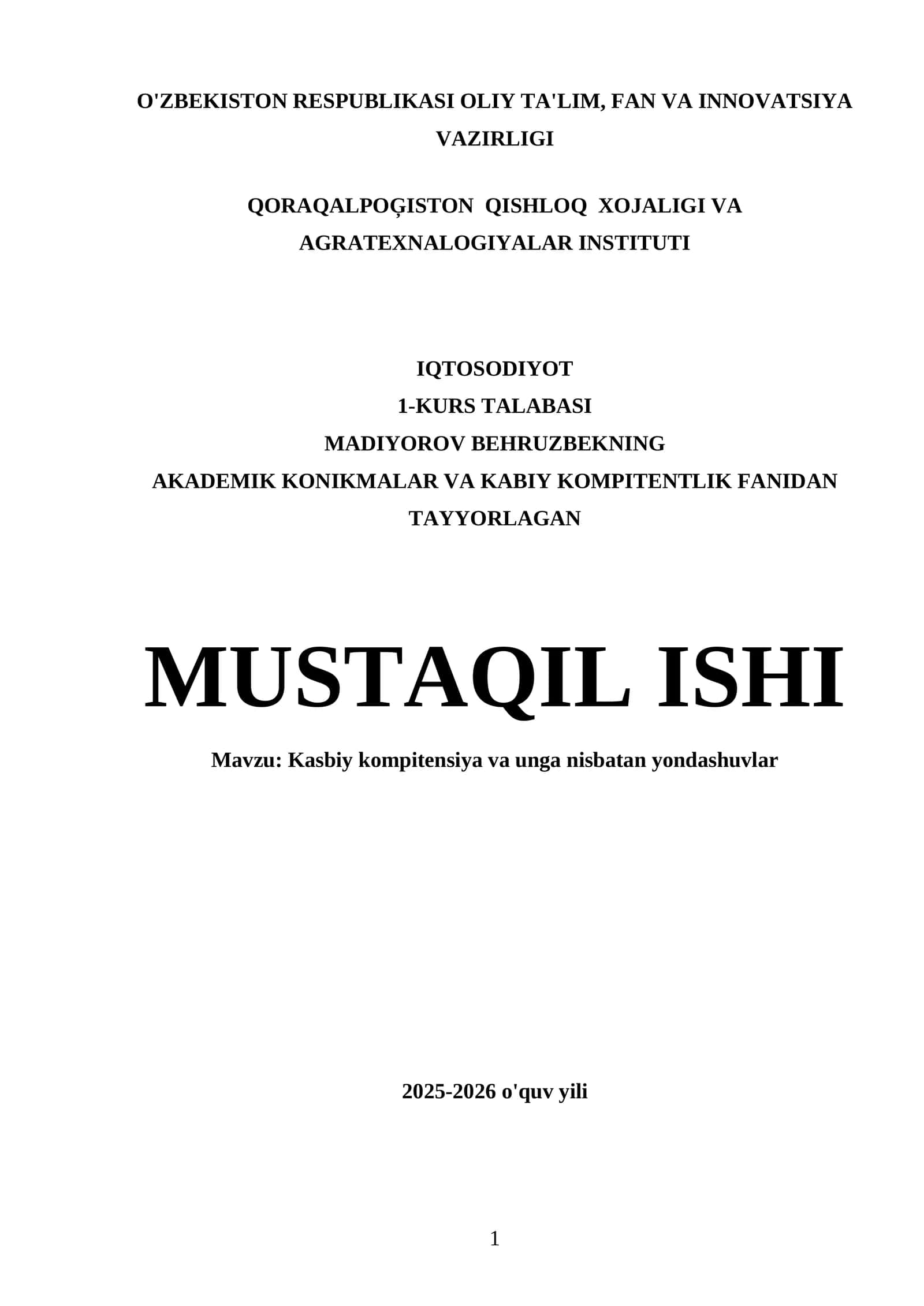 Kasbiy kompitensiya va unga nisbatan yondashuvlar 1