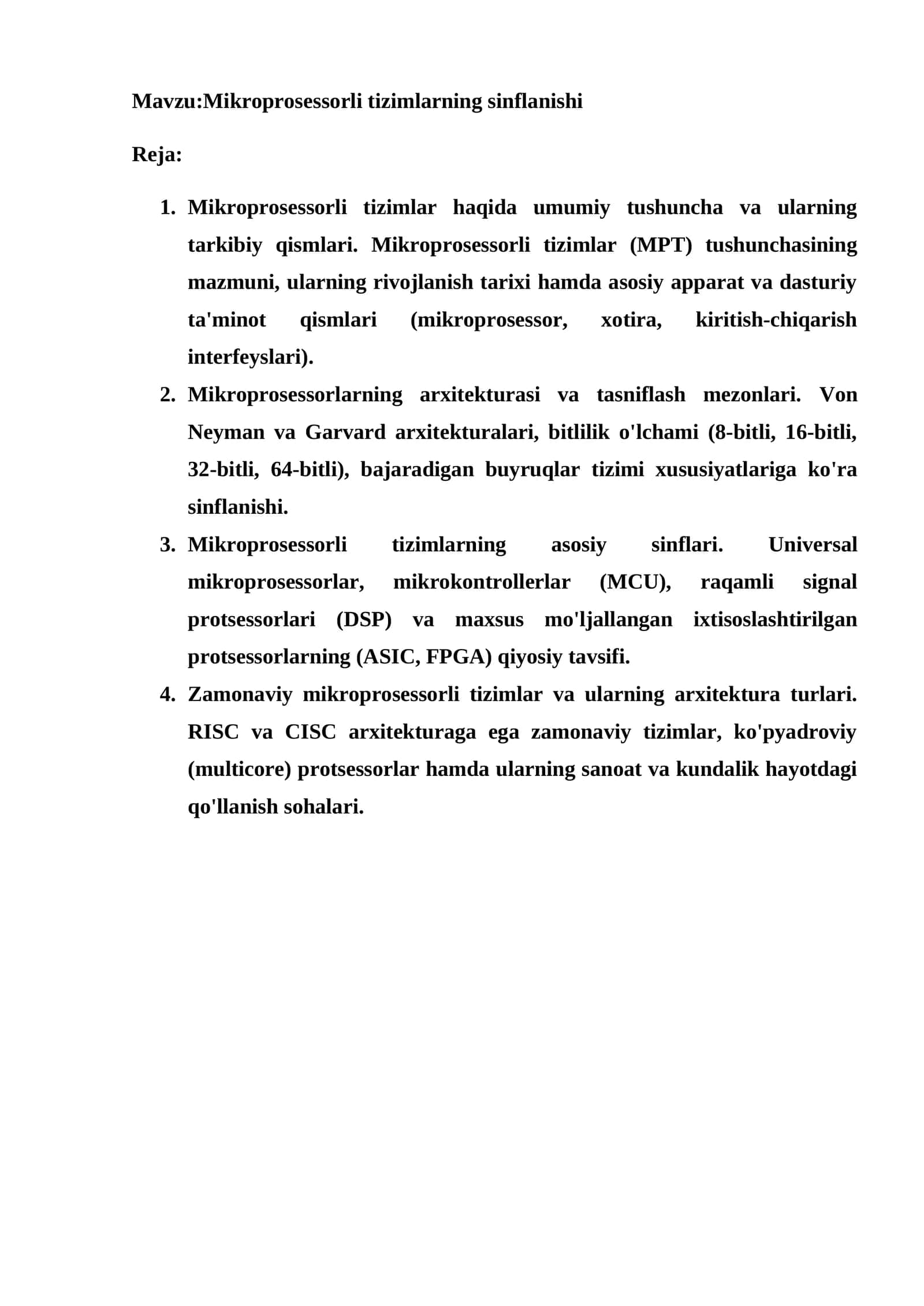 pdf. Mikroprosessorli tizimlarning sinflanishi 1