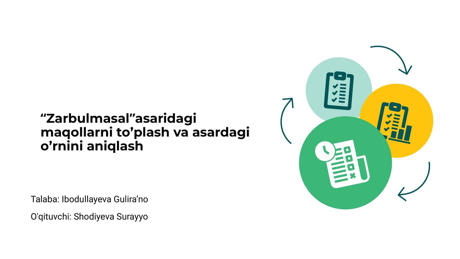 Zarbulmasal Asaridagi Maqollarni Toplash va Asardagi O'rni Aniqlash 1
