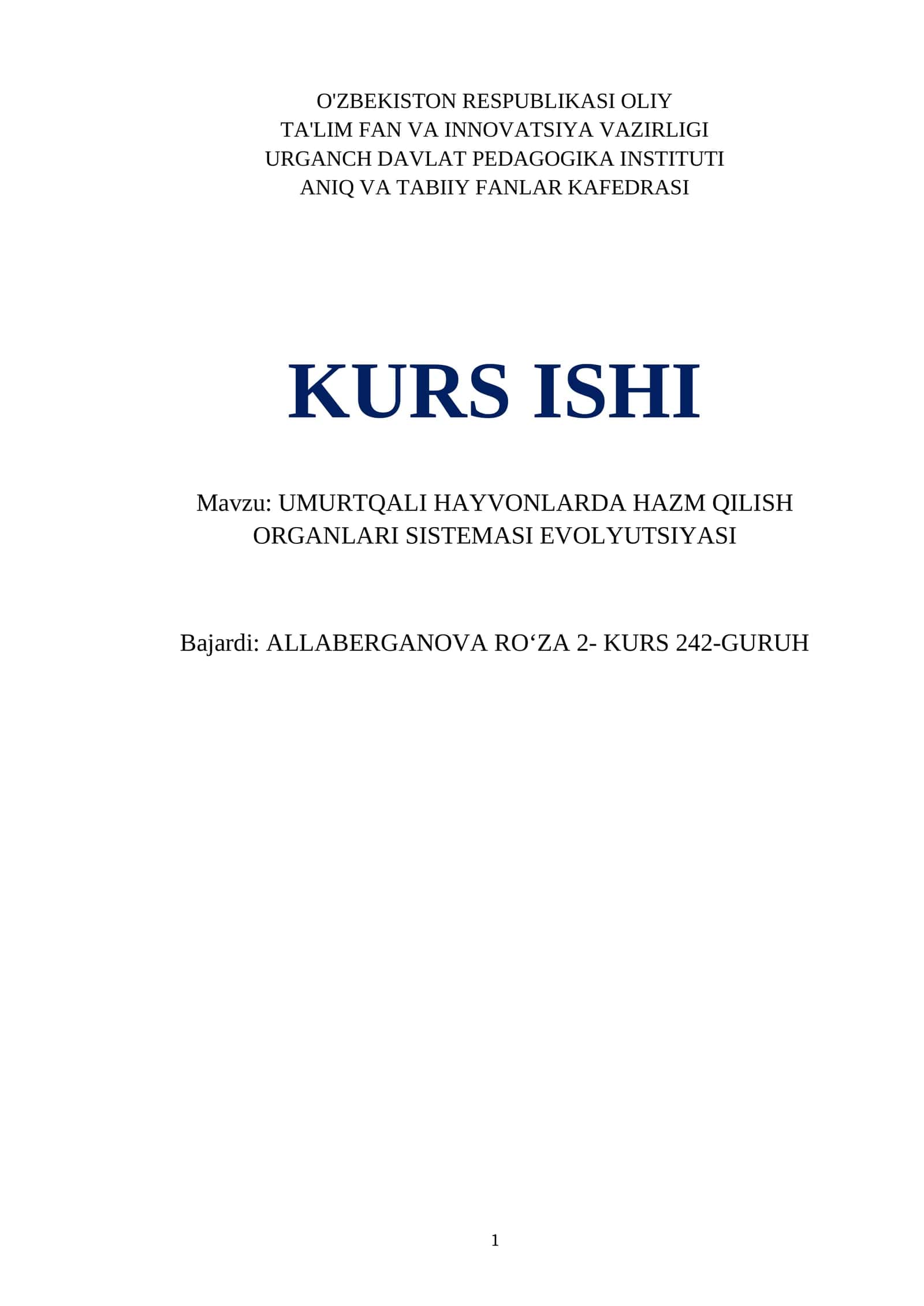 UMURTQALI HAYVONLARDA HAZM QILISH ORGANLARI SISTEMASI EVOLYUTSIYASI 1