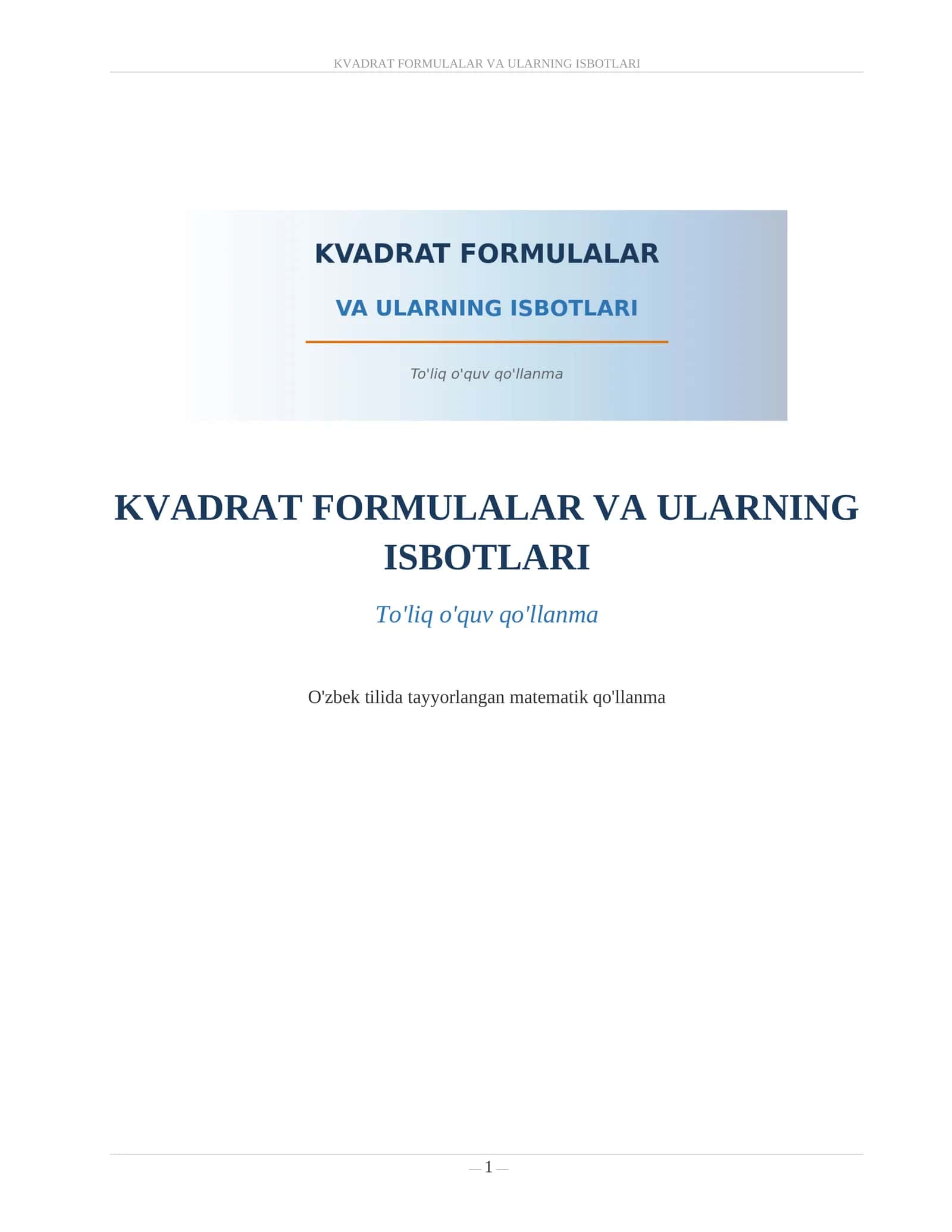 KVADRAT FORMULALAR VA ULARNING ISBOTLARI 1