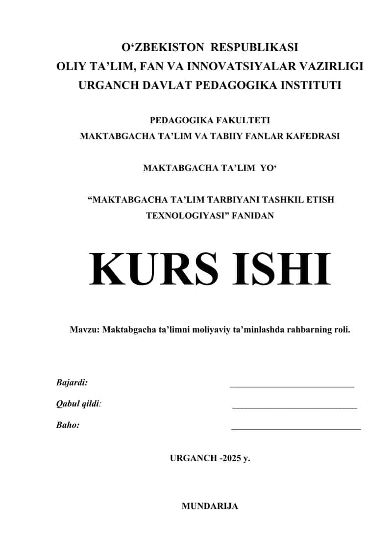 MAKTABGACHA TA’LIM TARBIYANI TASHKIL ETISH TEXNOLOGIYASI 1