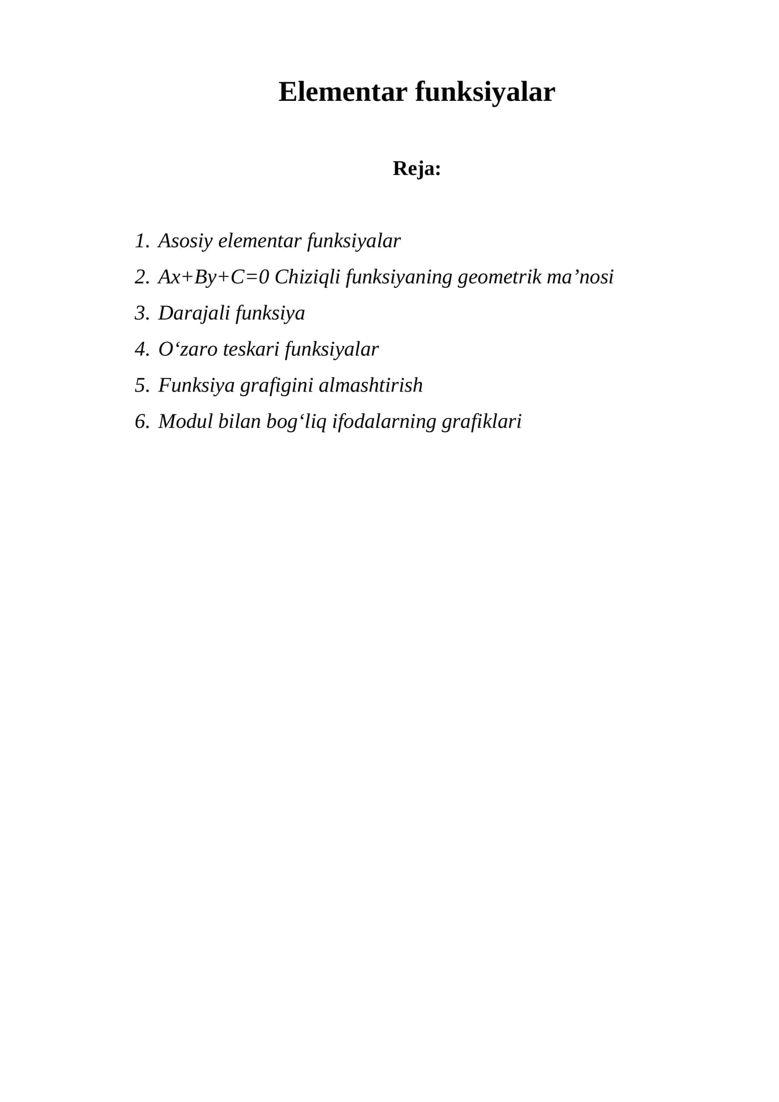 Elementar funksiyalar 1
