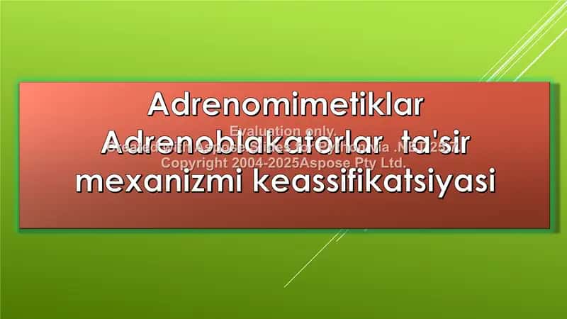 Adrenomimetiklar Adrenoblakatorlar  ta'sir mexanizmi keassifikatsiyasi 1