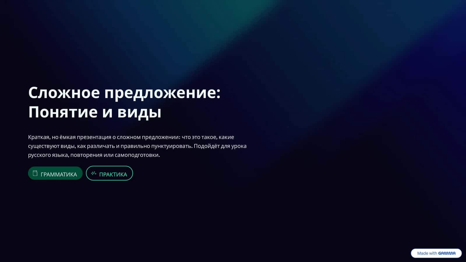 Краткая, но ёмкая презентация о сложном предложении: что это такое, какие существуют виды, как различать и правильно пунктуировать 1