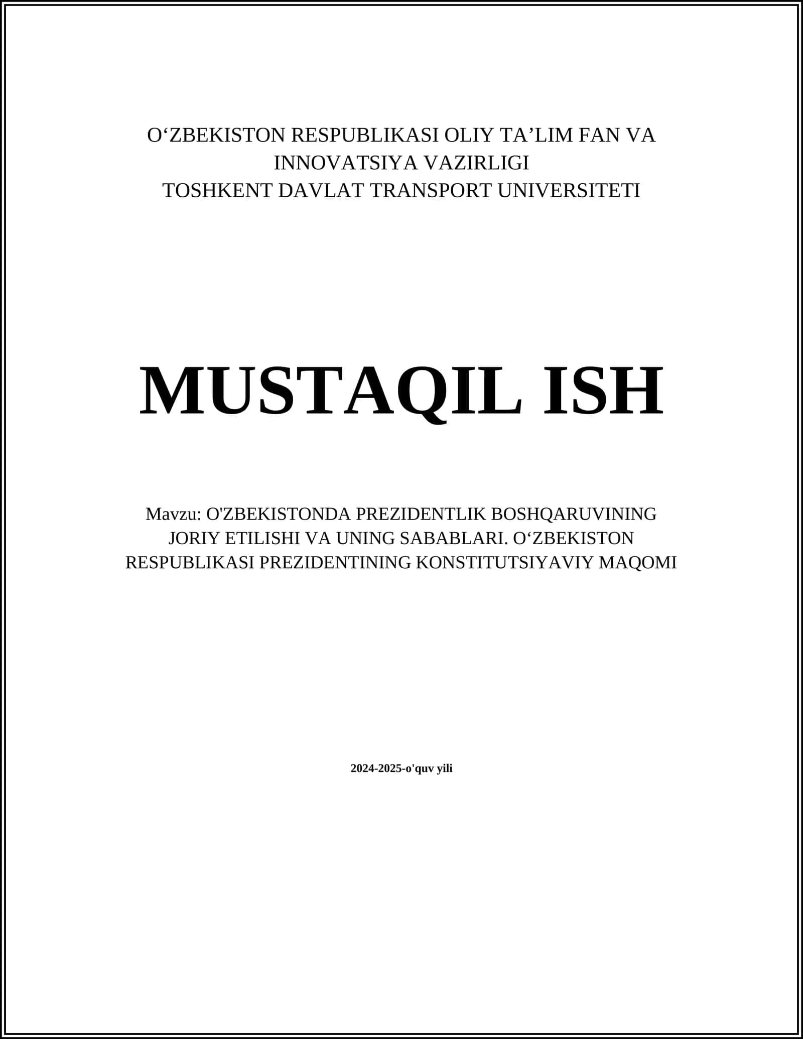 O'ZBEKISTONDA PREZIDENTLIK BOSHQARUVINING JORIY ETILISHI VA UNING SABABLARI. OʻZBEKISTON RESPUBLIKASI PREZIDENTINING KONSTITUTSIYAVIY MAQOMI 1
