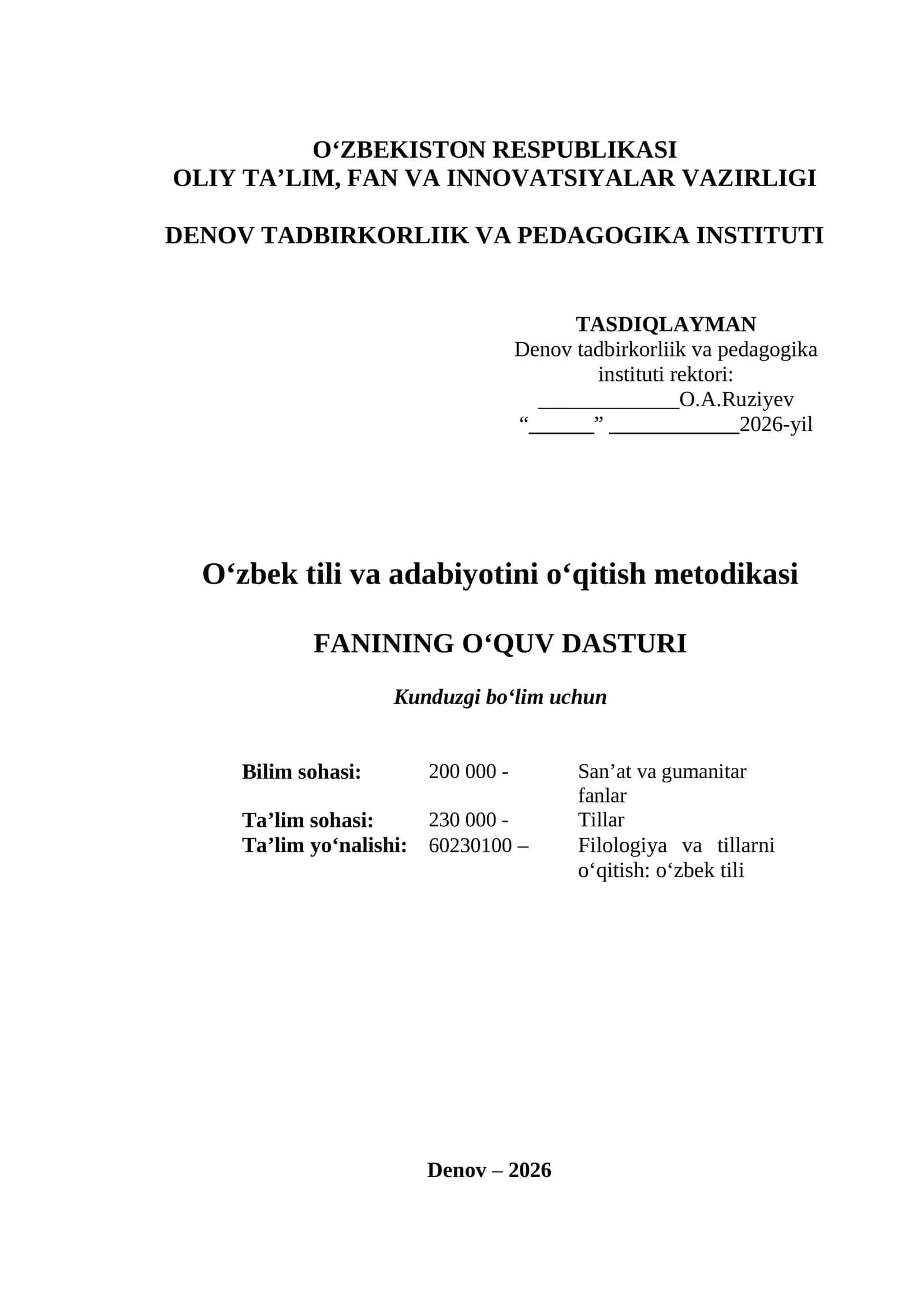 O‘zbek tili va adabiyotini o‘qitish metodikasi 1