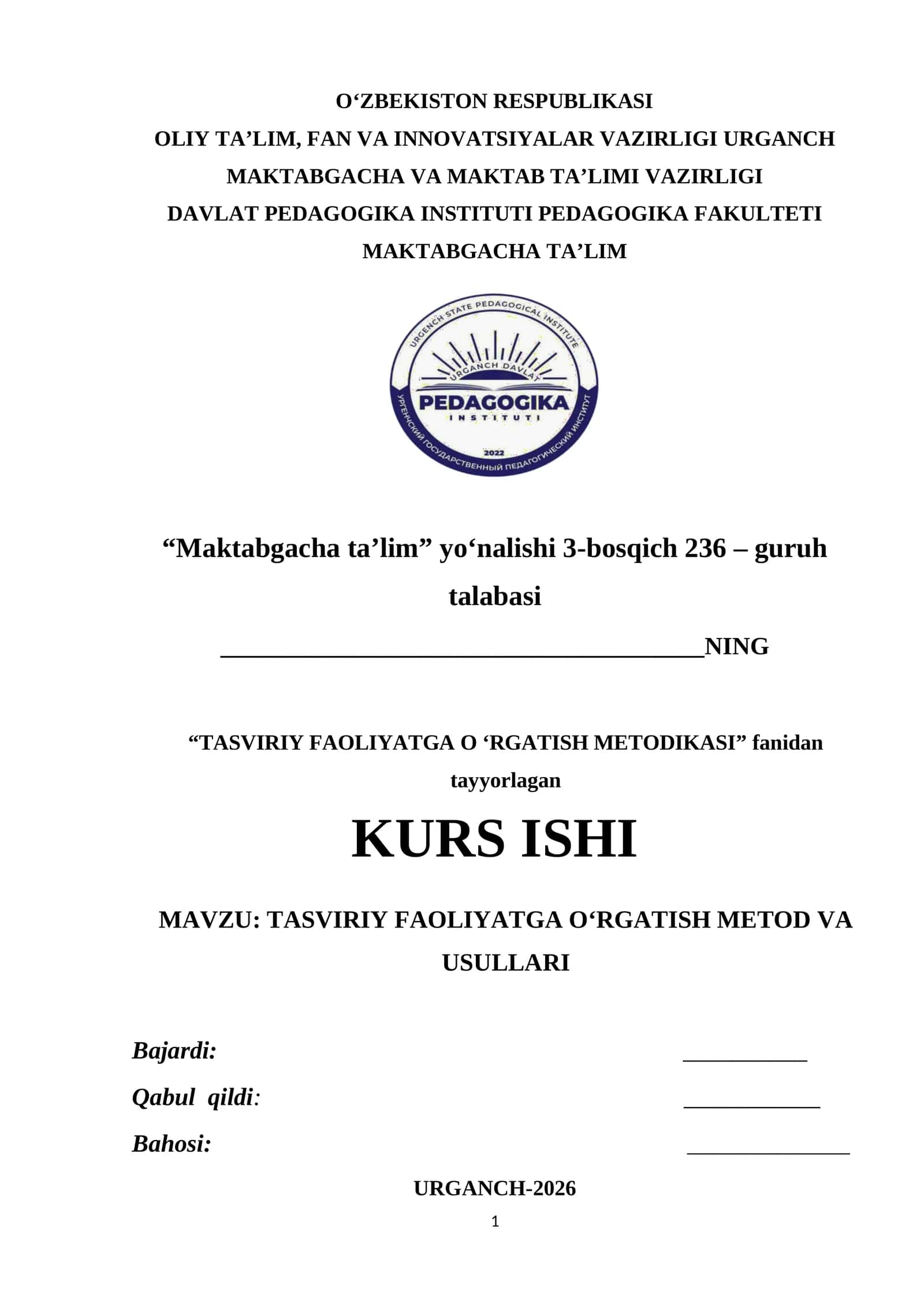 TASVIRIY FAOLIYATGA O‘RGATISH METOD VA USULLARI 1