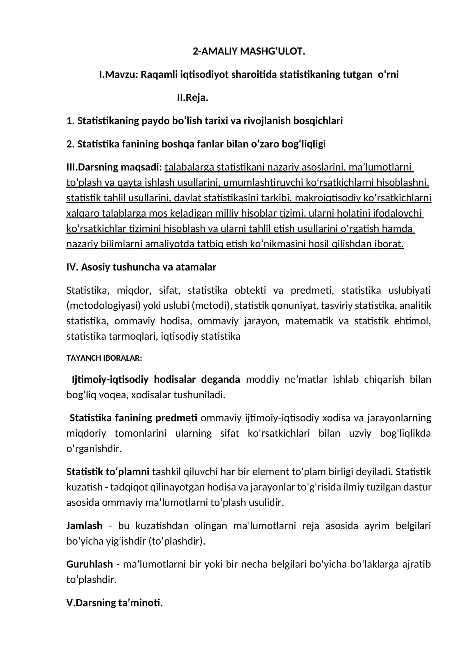 Raqamli iqtisodiyot sharoitida statistikaning tutgan o‘rni 1
