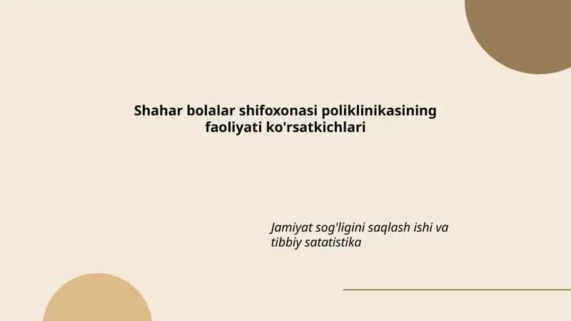 Shahar bolalar shifoxonasi poliklinikasining faoliyati ko'rsatkichlari 1