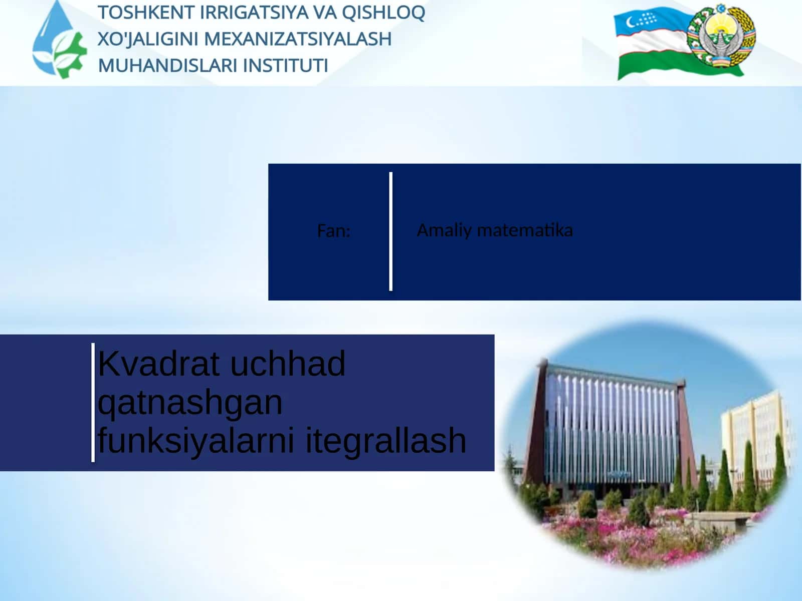 Kvadrat uchhad qatnashgan funksiyalarni itegrallash 1