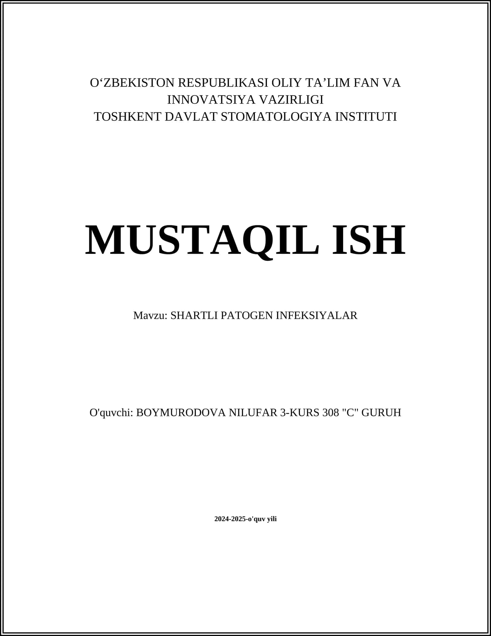 SHARTLI PATOGEN INFEKSIYALAR 1