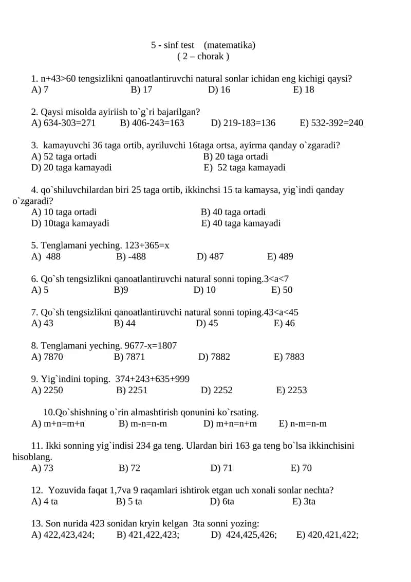 5 - sinf test (matematika) 1
